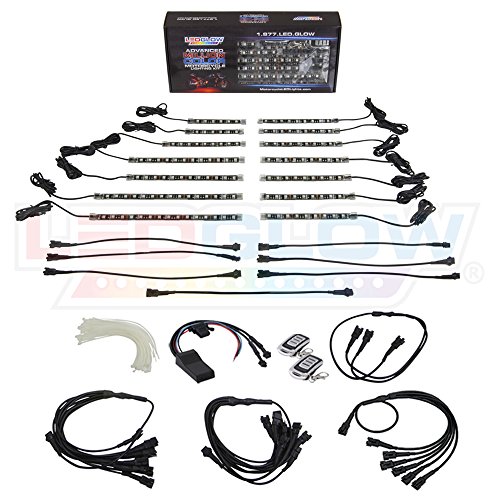 LEDGlow 14pc Advanced Million Color LED Flexible Motorcycle Lighting Strip Kit - Bluetooth-Connected Smartphone App - 138 LEDs - Waterproof Control Box - Dual Zone Control - 2 Wireless Remotes