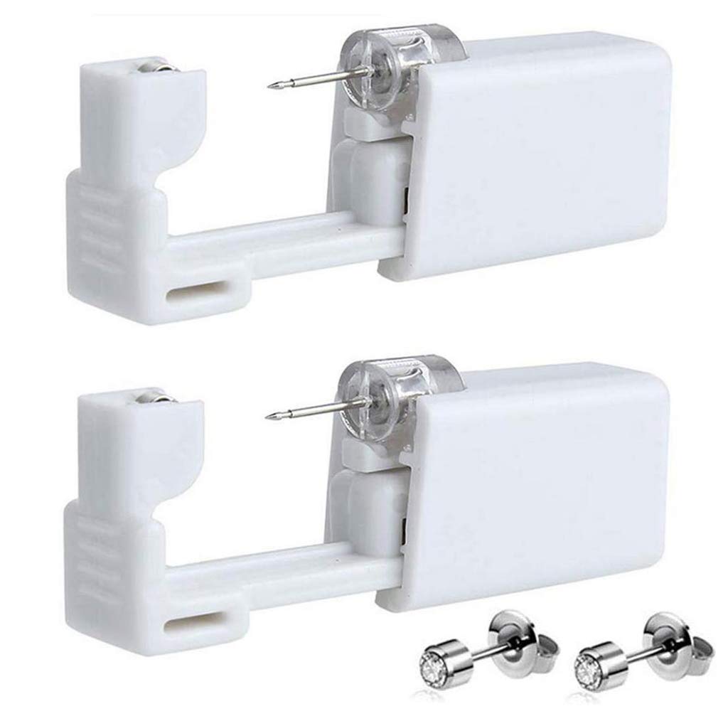 2PCS White Disposable Ear Body Nose Lip Navel Piercing Pierce Punching Tool Beauty Kit with Steel Ear Studs