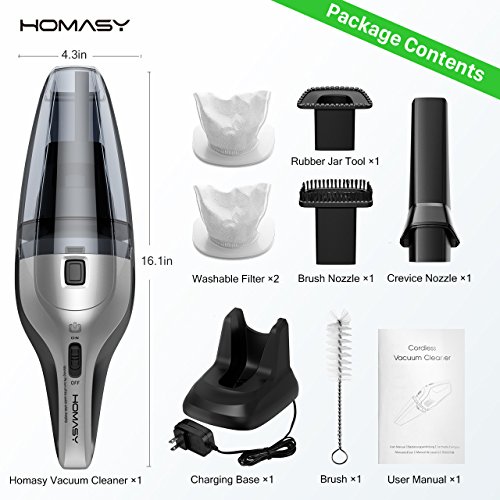 Homasy Cordless Handheld Vacuum Cleaner, 6Kpa Cyclonic Suction Portable