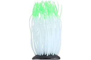 Pssopp Simulation Silicone Luminous Sea Anemone Ornament Artificial Coral Plant Simulation Sea Anemone for Aquarium Fish Decoration with Suction Cup(Green)