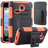 LG Sunrise Case, LG Lucky Case - Armatus Gear (TM) Tactical Hybrid Armor Case Holster Combo Dual Layer Protector with Kickstand For NET10 LG Sunrise L15G and TRACFONE LG Lucky L16C - Orange/Black