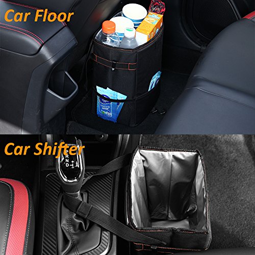 BOLTLINK Car Trash Can with Lid, Car Trash Bag Hanging for Headrest with 3 Storage Pockets, Portable Car Accessories Organizer for Women, with Leak-Proof Vinyl Inside Lining
