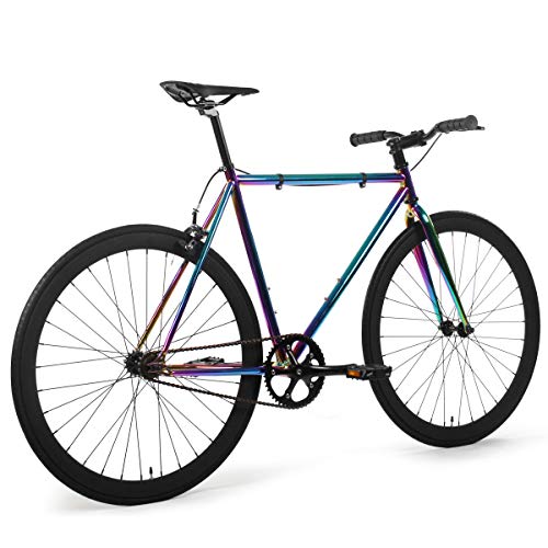 Golden Cycles Single Speed Fixed Gear Bike with Front & Rear Brakes (Oil Slick, 55)