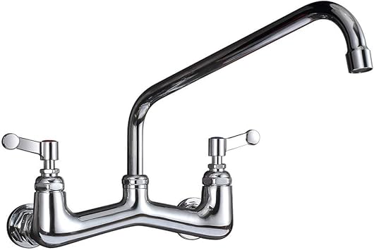 Jzbrain Wall Mount Faucet Heavy Duty Commercial Faucet 8 Inch Center With 12 Swing Spout 2 2 Gpm High Pressure Wall Mount Kitchen Sink Faucet Brass Constructed Chrome Polished Amazon Com
