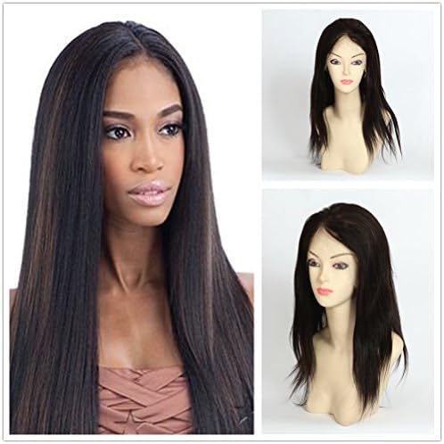Wigsroyal 120% Density Light Yaki Full Lace Wigs 7A Unprocessed Indian Remy Human Hair Natural Hairline Bleached Knot 16" 1b/30# Highlights