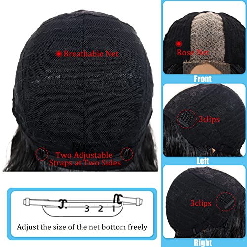 POPTAIYU Short Black Curly Wig Synthetic Shoulder Length Lace Front Wigs for Women Middle Part Wavy Bob Hair for Daily Party Use (Black,14 inch)