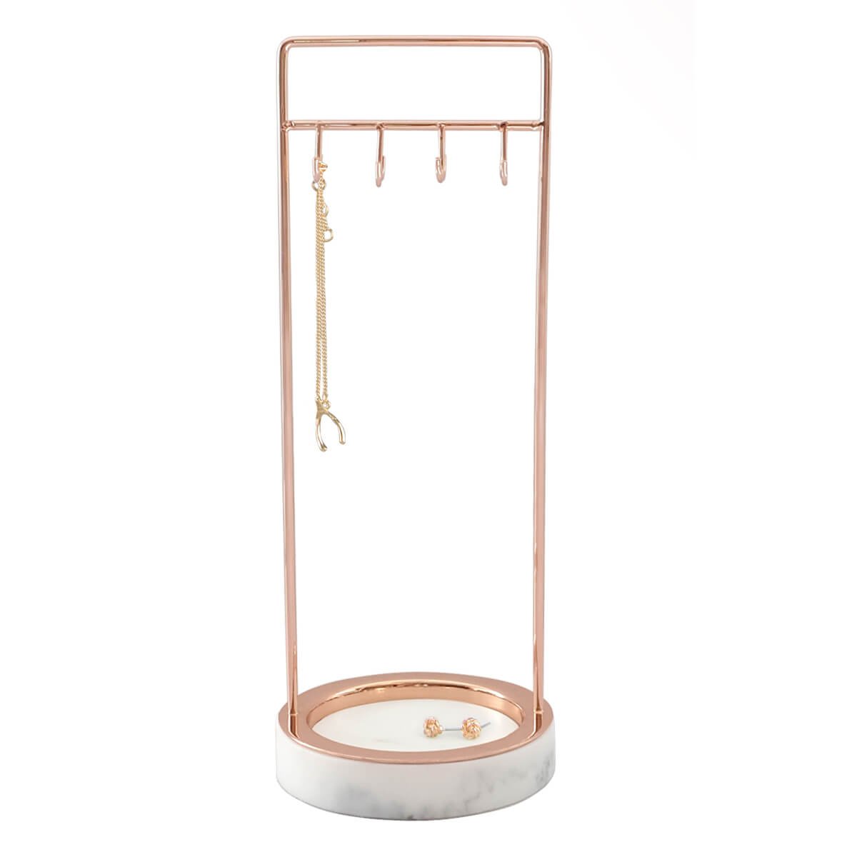 Stackers - 8 Hook Rose Gold Jewellery Hanger with Marble Finish Base
