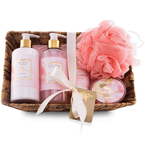 Camille Beckman Essentials Gift Basket, Camille, Glycerine Hand Therapy 6 oz, Silky Body Cream 13 oz, Hand and Shower Cleansing Gel 13 oz, Glycerine Soap 3.5 oz