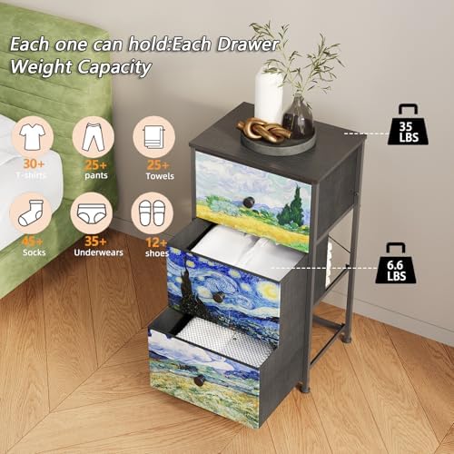 Cassettiera con 3 cassetti in tessuto Van Gogh armadietto comodico da toeletta per camera da letto, armadio industriale corridoio, soggiorno, cameretta dei bambini