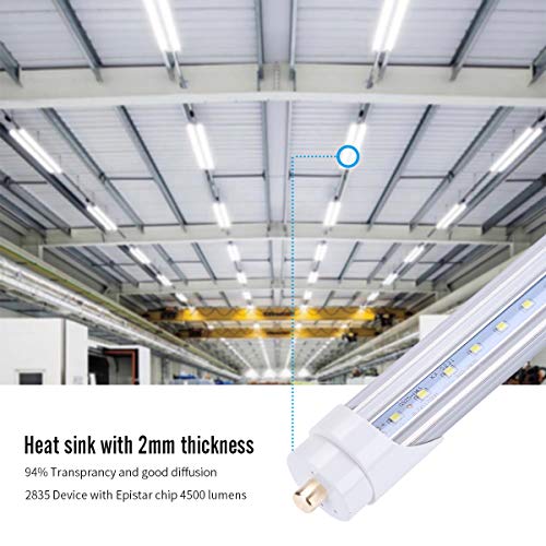 8FT T8 FA8 5000K LED Light Tube 45W Replacement 100W Fluorescent Lamp Shop Light Bulb, Single Pin FA8 Base Dual-Ended Power Daylight White Clear Cover, AC 85-265V 4 Pack - Thumbnail 3
