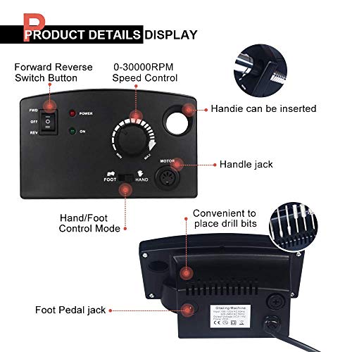 30,000rpm Professional Nail Drill Machine for Acrylic Nail Kit, Light Acrylic Electric Nail File Kits for Remove Nail Gel Polish, Nail Drills for Acrylic Nails Design for Home Salon (Black)