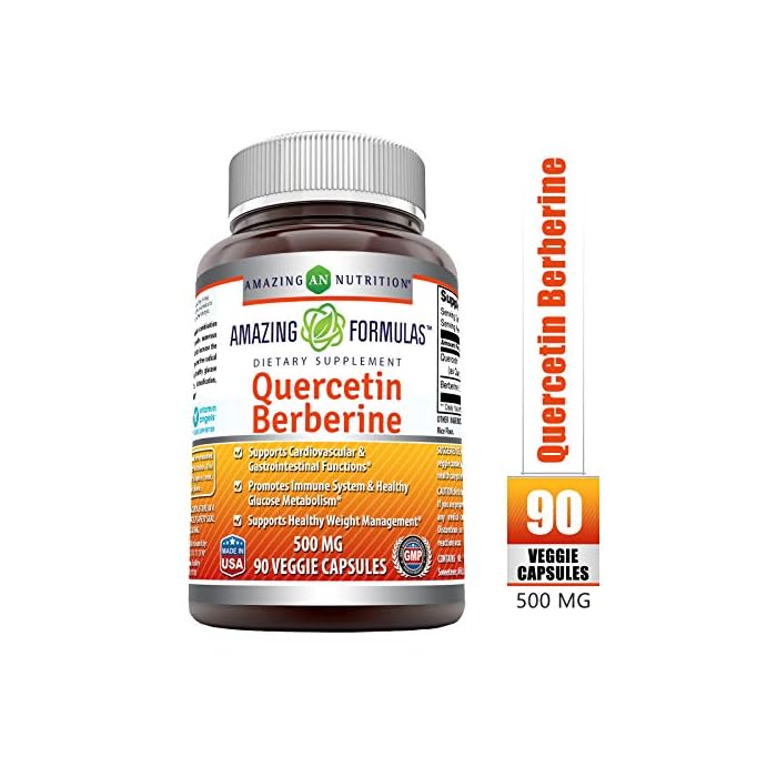 Amazing Formulas Quercetin Berberine - 250mg Berberine and 250mg Quercetin, 90 Veggie Capsules Supplement | Non-GMO…