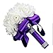 StillCool Wedding Bouquets Crystal Pearl Silk Roses Bridal Bridesmaid Wedding Hand Bouquet Artificial Fake Flowers (18cm*24cm, Purple)