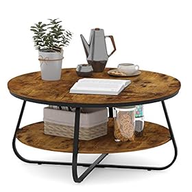 Elephance Round Coffee Table with Storage, 35.8 Inch Industrial Wood Coffee Table with Metal Frame for Living Room… 513yGe7xN4L