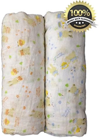 SUMMER SALE - Muslin Swaddle Blankets 2 Pack - 100% Cotton - 47 inch x 47 inch Large Softest Muslin Swaddles - Lovely Friends - Unisex for Boys or Girls - Lifetime Guarantee