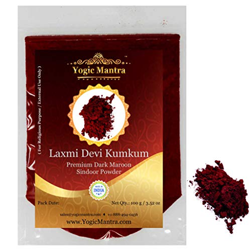 Yogic Mantra Laxmi Devi Kumkum Powder (100g Resealable Pouch) Premium Dark Maroon Color Scented Sindoor Ceremonial Mark - Hindu Pooja, Bridal Tilak, Suhag Tikka, Indian Rakhi & Puja Religious Ceremony