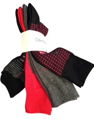 Calvin Klein Men's Dress Socks 4 Pack Combed Cotton Black Black Grey Red