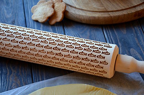 Folk Flowery Damask pattern Wooden Personalized Engraved Rolling pin - By Enjoy The Wood - Rolling Pin engraved Sugar Cookies Gift for Her - Thumbnail 4