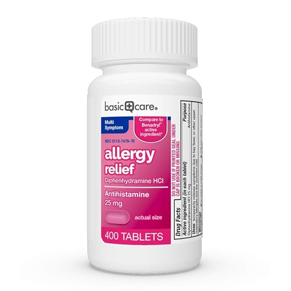 AMAZON BASIC CARE ALLERGY RELIEF, DIPHENHYDRAMINE HCL TABLETS 25 MG, ANTIHISTAMINE, CHERRY, 400 COUNT
