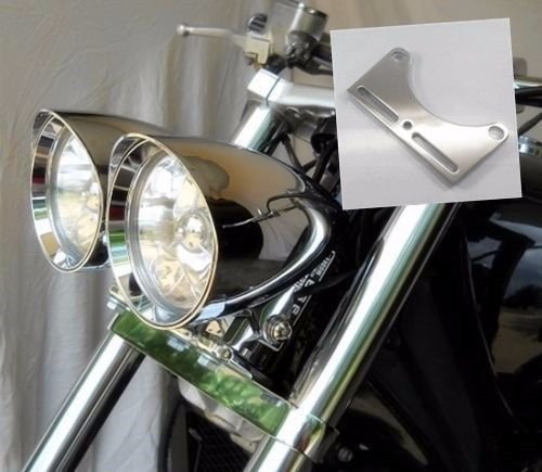 Motorcycle Bottom Mount Dual Headlight Head Light Bracket for Harley Honda Kawasaki Honda Suzuki Cruiser Chopper (Chrome)