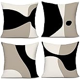 KAIOUS Black Beige Cream Pillow Covers, Black Beige Cream Decorative Throw Pillow Covers Cushion Covers for Couch Sofa Bed Living Room Bedroom 20x20 Inches Set of 4