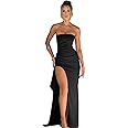 Women's Sexy Strapless Backless High Split Long Maxi Dress Ruched Off Shoulder Sleeveless Bodycon Party Cocktail Dresses