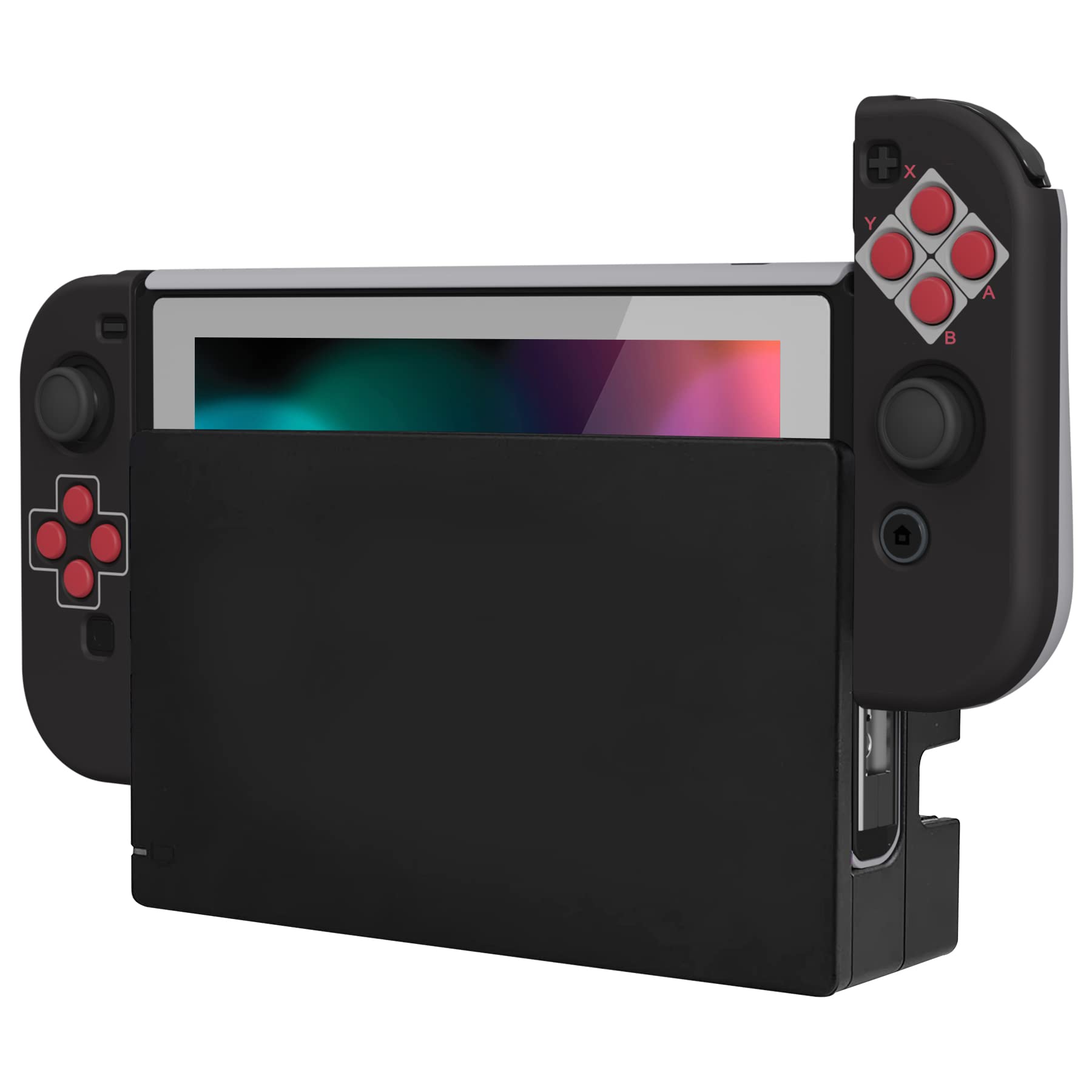 PlayVital AlterGrips Ergonomic Grips Cover for Nintendo Switch, [2 Design] Interchangeable Comfort Dockable Protective Case with Screen Protector & Thumb Grip Buttons Caps - Classics NES Style