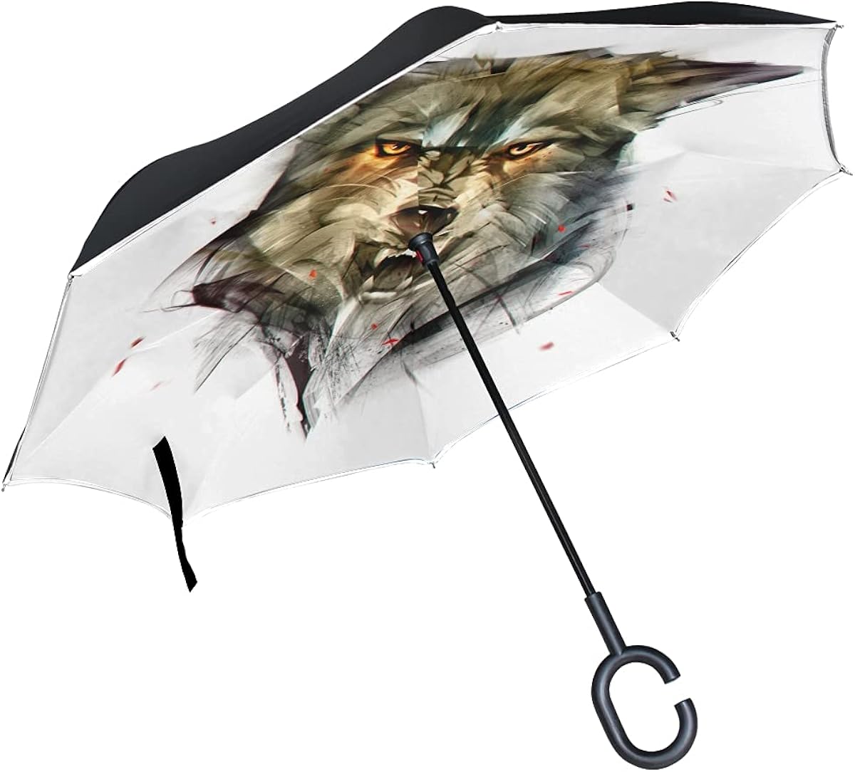 Inverted Umbrella Drawn Isolated Color Portrait Wolf Animal Umbrella
