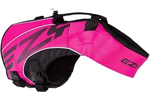 EzyDog DFD X2 Dog Life Jacket - Adjustable Swimming Safety Life Vest Preserver with Continuous Neck Flotation, Reflective Trim, & Grab Handle (4XS, Pink)