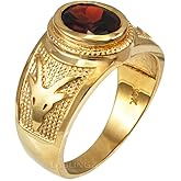 LA BLINGZ 14K Yellow Gold Capricorn Zodiac Sign January Birthstone Red CZ Ring