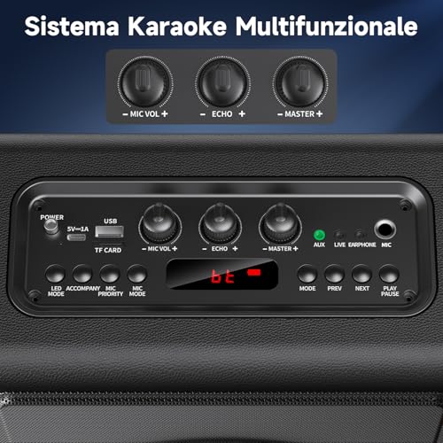 HWWR Karaoke with 3 Wireless Microphone, 120W Bluetooth 5.3 Portable Speaker with Upgraded Subwoofer for Adults, PA System with Echo Adjustment, Support TWS/TF Card/USB/AUX/Live