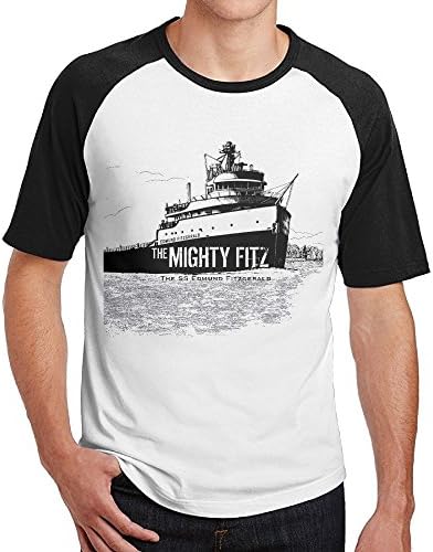 Yichengji Men SS Edmund Fitzgerald ~ The Mighty Fitz Classic Short Sleeve Raglan Baseball Tee L Black