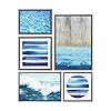 Madison Park, Water Tide 5 Piece Set Wall Art Gel Coated Finished, Oversize Framed Canvas, Modern Abstract Design, Global Inspired Coastal Painting Living Room Accent Décor, Blue Multi, 25.6 x 17.6