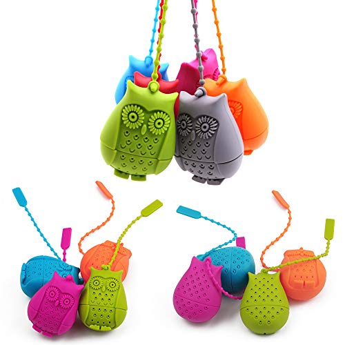 REAMTOP 6PCS Owl Design Silicone Tea Infuser, Reusable Cute Safe Loose Leaf Tea Bags Strainer Filter