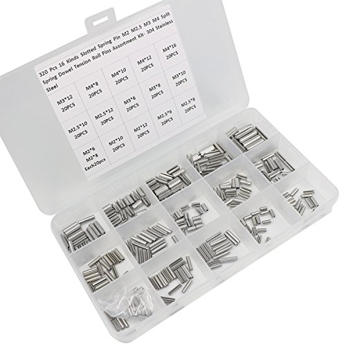 320 Pcs 16 Kinds Slotted Spring Pin 304 Stainless Steel M2 M2.5 M3 M4 Split Spring Dowel Tension Roll Pins Assortment Kit - Thumbnail 4