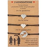 EJYARC 3 Generations Heart Bracelet Set,Grandmother Mother Daughter Bracelets Set Matching Jewelry,Mothers Day Gifts Christmas Jewelry Gift for Grandma Mom Daughter