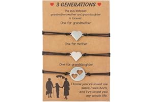 EJYARC 3 Generations Heart Bracelet Set,Grandmother Mother Daughter Bracelets Set Matching Jewelry,Mothers Day Gifts Christmas Jewelry Gift for Grandma Mom Daughter