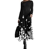 OSCORP Women’s Long Sleeve Maxi Dress – Flowy Casual Printed Dress with Round Neck, Loose Fit for Daily & Holiday 2026