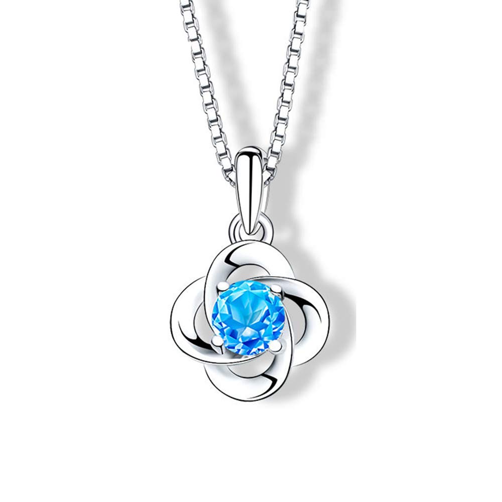 Kamise Silver Necklace for Women, 925 Sterling Silver Clover Pendant Necklaces with Blue Aquamarine Cubic Zirconia Crystal & 45cm Silver Chain, Engagement Wedding Birthday Jewellery for Girls Ladies — image 1
