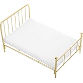 Totority Realistic Iron Frame Miniature Bed 1/12 Scale Dollhouse Bedding Comfortable Queen Size for Dollhouse Living Room Decor