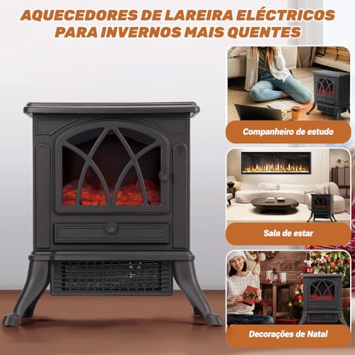 110V, 2000W, Design de Três Interruptores, Efeito de Vermelho de Chama 3D, Aquecedor Lareira Retrô, Aquecedor Eletrico Lareira