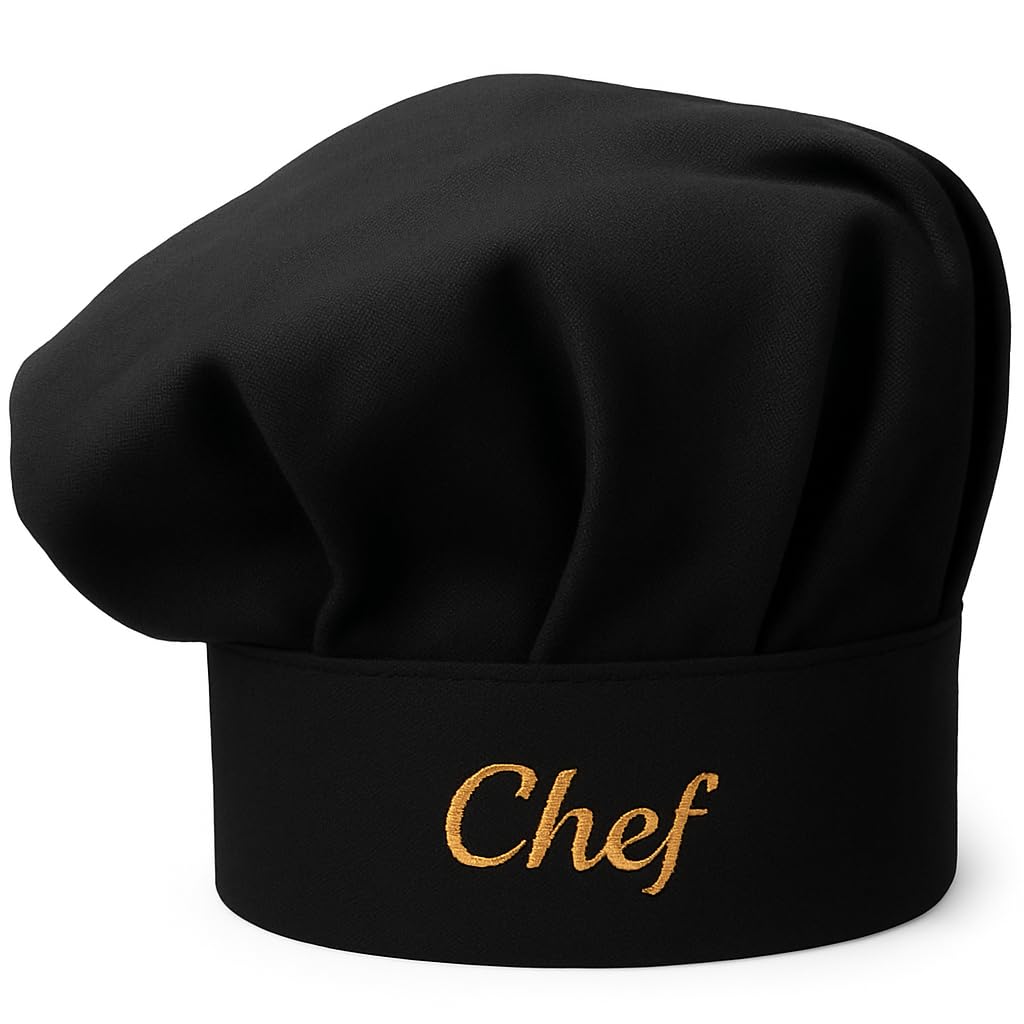 Pet-Jos Chef Chef's Hat, Unisex Cotton Chef's Hat, Kitchen, Hotel, Restaurant, Gastro Hats, Adjustable for Men, Women, Cooking, Black — image 1