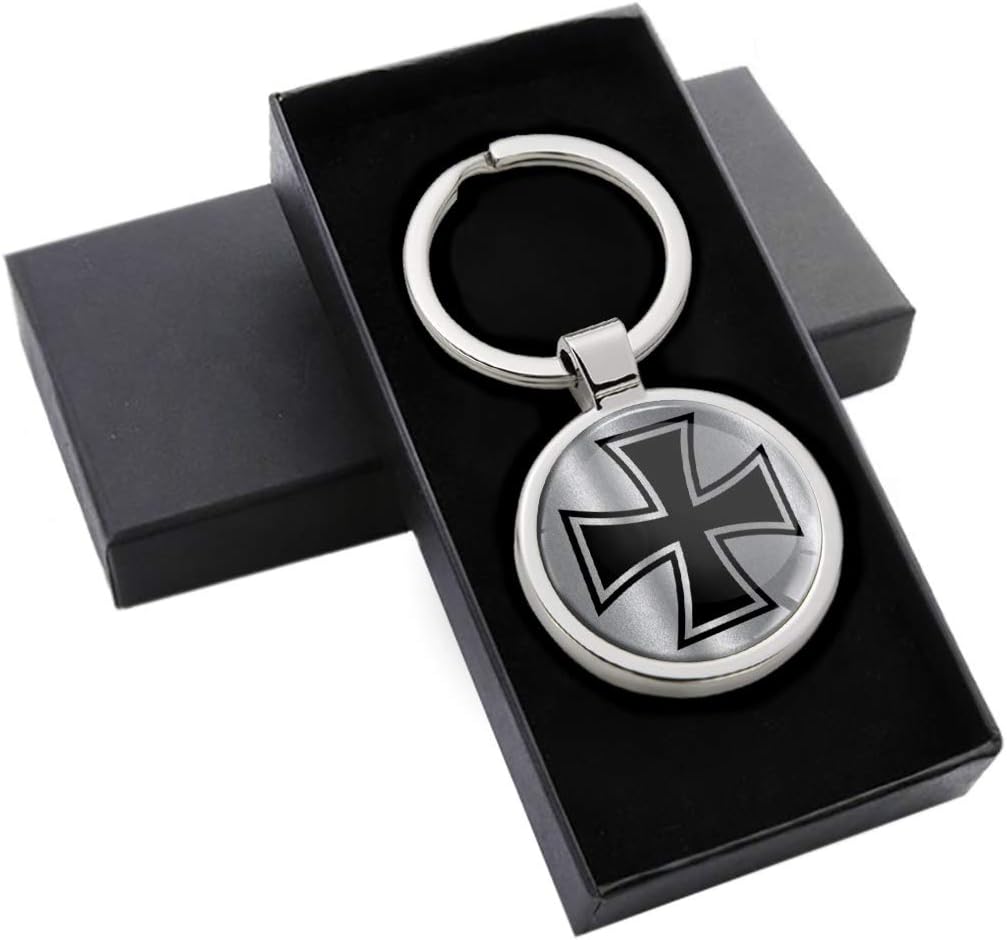 Biomar Labs Stainless Steel Metal Keychains With Multiple Unique Designs Durable Premium Accessory Car House Keys Backpack Gift Travel Souvenir Elegant (Maltese Cross in Black-Silver KK 264) - Image 3