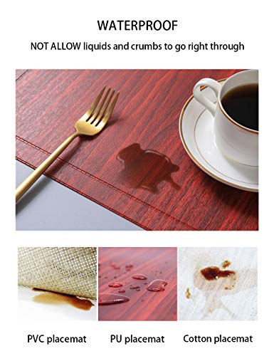 Alpiriral Dining Table Place Mats Set of 4 Heat Resistant Place Mats Easy to Wipe Off Scrub & Non Skid Vinyl Place Mats Washable Table Mats Protect The Table from Messes & with A Nice Looking in RED - Thumbnail 3