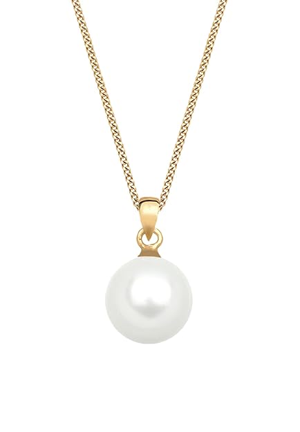 Elli PREMIUM Damen-Kette mit Anhänger Perlenkette 585 Gelbgold 925 Silber Süßwasser-Zuchtperle Weiß 45 cm - 0107932015_45