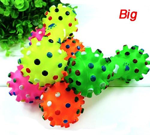 Pet Dog Cat Puppy Big Colorful Sound Polka Dot Squeaky Rubber Bone Chewing Toys-Color Random