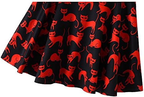 Dearilin Novel Women Girls Cute Cat Print Stretchy Flared Pleated Mini Skirt Red CatSmall
