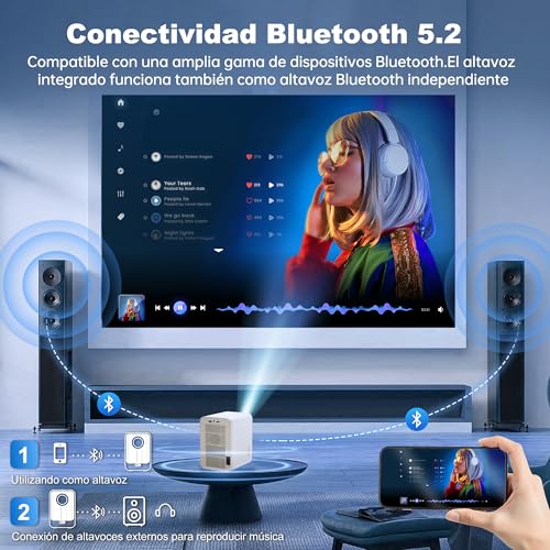 AOC 1080P Smart Projector,Fully Sealed,300 ANSI & 12000 Lumen & Auto Focus & Android 12.0,Projectors with Wifi6 and Bluetooth 5.0,250'' Screen, Portable Projector for Phone/PC/HDMI/USB (White+Yellow)