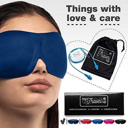 2in1 - Luxuriously soft 3D SLEEP MASK, pleasant touch, PERFECT MAKE UP without defects, 1 pair of HIGH FIDELITY EARPLUGS – give you a blissful SILENCE everywhere - MyTravelUp (Navy Blue)