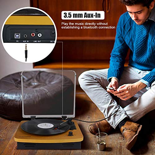 Record Player Belt Driven Vintage Vinyl Turntable 3-Speed Supporting Vinyl to MP3 Converter - Natural Wood (T202-M)